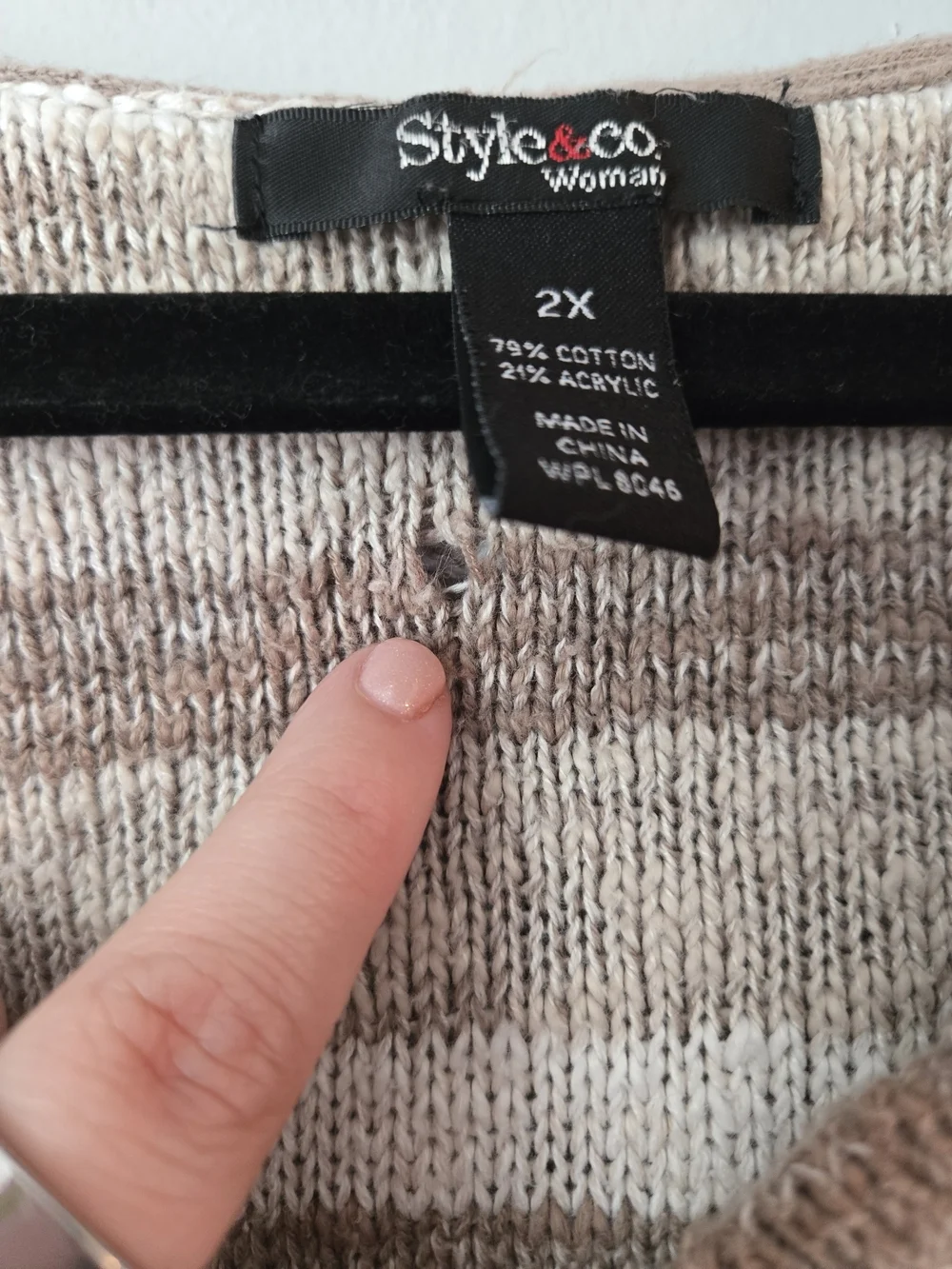 Style & Co Woman Striped Knit Hoodie Sweater Beige Brown Curved Hem Flaw 2X